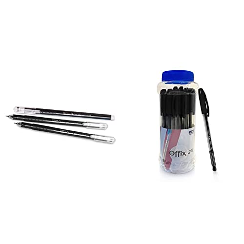 Image of Linc Ocean Classic Gel Pen, Black, 25 pcs & Linc Offix 2X Lightweight Ball Pen Jar