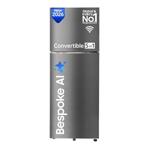 Samsung 330 L, 3 Star, Convertible 5-in-1, Digital Inverter, Frost Free Double Door, WiFi Bespoke AI Refrigerator (RT34HG5A23S8HL, Silver, Elegant Inox, 2026 Model) preview 1