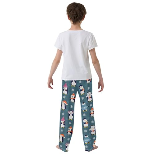 Christmas Penguins Snowflake Boys Long Pants Soft Trousers Elastic Waist Kids Lounge Bottoms with Pockets S-XL3