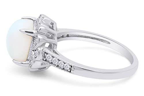SAVEARTH DIAMONDS Cushion Cut 7MM Center Synthetic Opal Gemstone & Round Cut Sparkling Cubic Zirconia Halo Solitaire Engagement Ring In 14k Gold Over Sterling Silver Jewelry For Women4