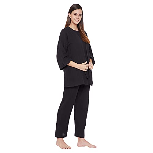 Image of The Kaftan Company Black Organic Cotton 3 Piece Pyjama Set