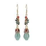 KOHRLIC Magnolia flower vintage earrings, Chinese style earrings, ancient costume cheongsam, ancient gold-plated enamel painted earrings