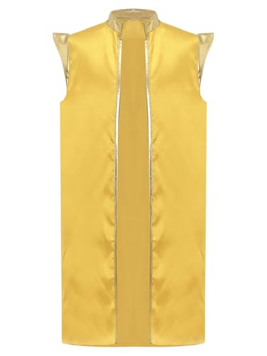 Kids Boys Silky Arabian Prince Rats Dress-up Gold Strim Open Front Long Vest Cardigan