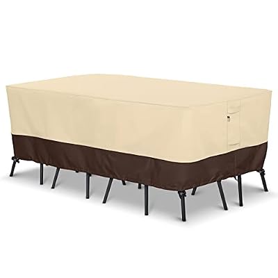 Arcedo Waterproof Patio Furniture Set Cover, Rectangular Dining Table and Chairs Cover, Heavy Duty Outdoor Furniture Cover for Sectional Conversation Set, 88'' x 62'' x 28''H, Beige & Brown