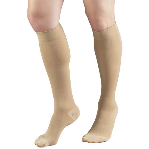 Image of Truform HMNA 9808 Compression Stockings, Regular 15-20 mmHg, Below Knee BK, Men or Women, Closed Toe, Beige, Medium