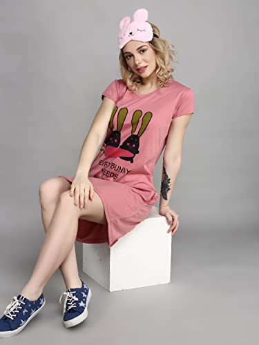 Image of Meerkat Women Short Sleeve Knee Length Cotton Knits Printed Short Nighty /Long Shirt /Midi