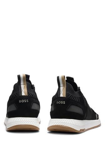 Image of BOSS Mens Titanium Runn TTNM EVO Suede-Trim Trainers in a Sock Style Size