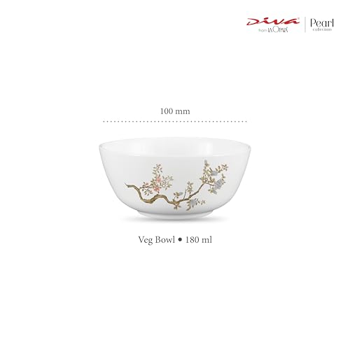 Image of La Opala Diva, Pearl Collection Opal Glass Crockery | Vegetable Bowl 220 ml Set of 6 | Zen Garden Design | for dal & Condiments | Microwave Safe | 100% Vegetarian | Extra Strong | Light & White