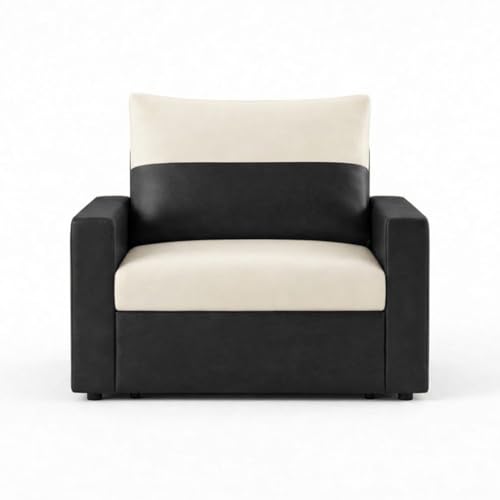 Image of SOCOZI Enrique 1 Seater Sofa Cum Bed | Premium Leatherette Upholstery | Modern Convertible Design | Comfortable Seating & Sleeping Solution for Living Room (Black-Cream)