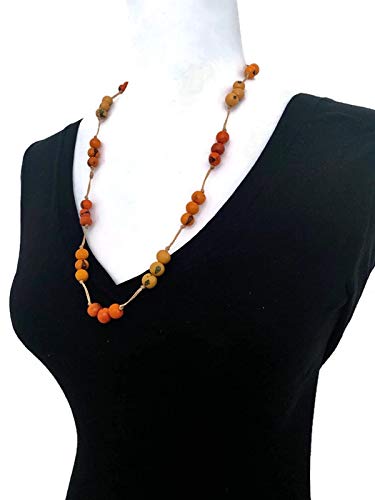 Collar y pendientes Tagua naranja TAG635 de semillas de acai 2