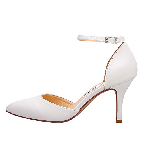 ELEGANTPARK Heels for Women Pointed Toe High Heel Pumps Satin Ankle Strap Wedding Bridal Evening Party Dress Shoes2