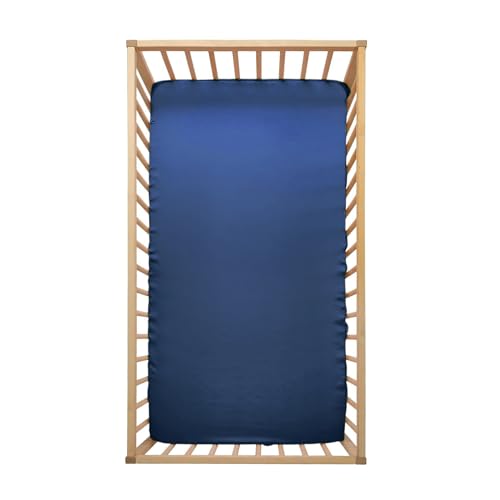 Image of Pro Goleem Satin Soft Crib Sheet Great for Baby with Sensitive Hair Silky Baby Sheet Navy Blue 52''x28''x8'' Fitted Sheet for Boys and Girls