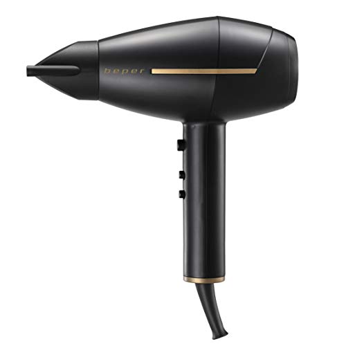 Beper - Professioneller Haartrockner mit Wechselstrommotor, Haar-Föhn, 2 Geschwindigkeiten und 3 Temperaturen, Warm- und Kaltluftbetrieb, Leistung 2400 W - Schwarz / Gold