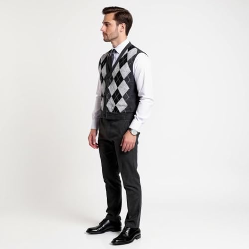 | Merino Wool Cardigan Vest - Argyle Model | Woolmark Certified3