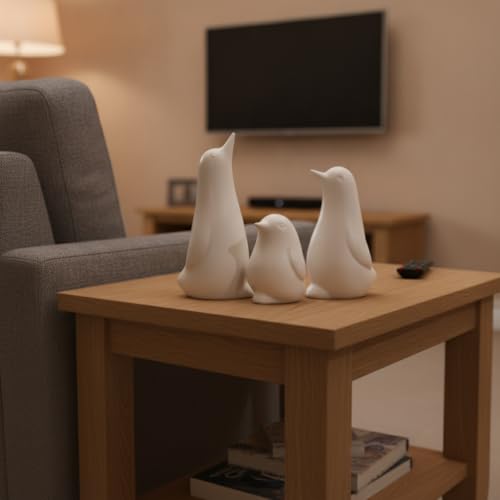 Image of Ceramic Penguin Family Figurine - Set of 3 | White Penguin Figurines for Home Decor | Modern Nordic Tabletop Accent for Living Room, Bedroom, Office Desk & Shelves | Gift for Housewarming