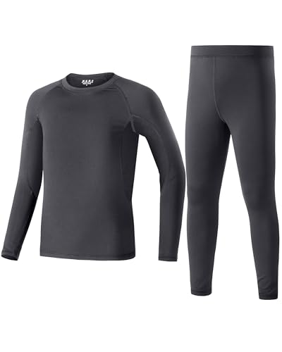 Boys Thermal Underwear Set - Ultra Soft Fleece Lined Long Johns Tops & Bottoms Cold Weather Base Layer for Winter