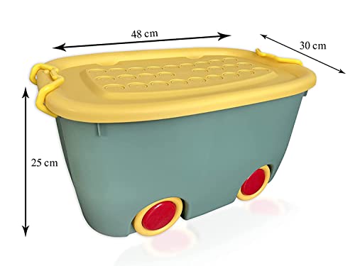 STAR WORK 25 Liters/Toy Storage Box Large Size/Toy Storage Organiser/Toy Basket Storage for Kids/Toy Basket for Kids Big Size (Pack Of 4 Stackable Wheels Locking Lid & Handle Color may vary)