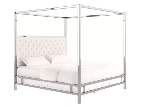 Manhattan Canopy Metal Frame Bed with Diamond Button Tufted Headboard - Inspire Q (King, White)