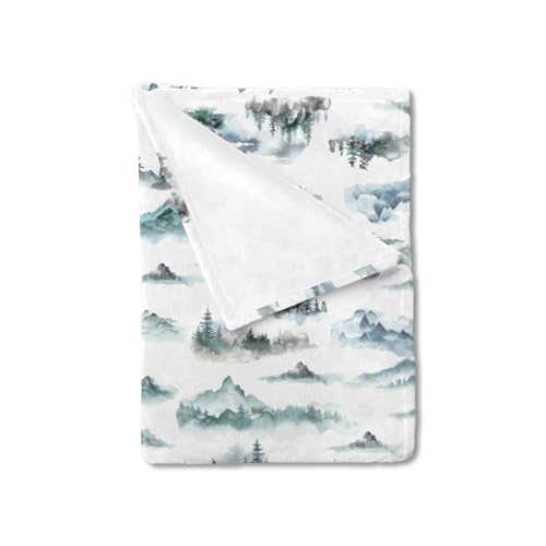 Image of Watercolor Misty Forest Painting Baby Blanket for Boy Girl Woodland Mountain Foggy Baby Swaddle Crib Stroller Bed Blanket Soft Receiving Blankets for Newborn Toddler Nursery Daycare Palymat 30x40