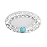 シーブルー カルセドニー ブレスレット、干支梵字・般若心経彫刻、水晶 (L)