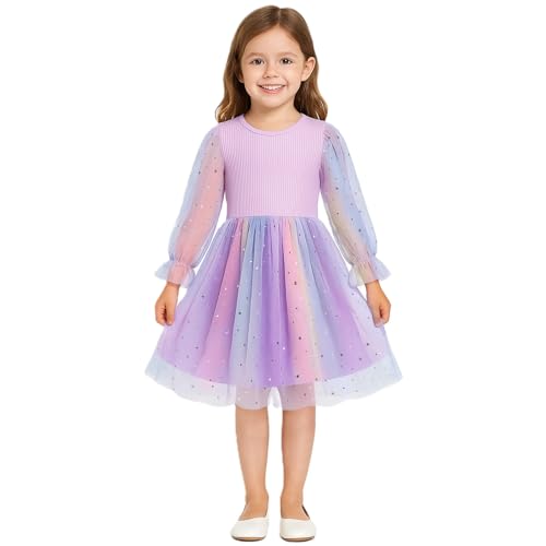 BEARAE Toddler Girl Tulle Dress, Long Sleeve Tutu Tulle Dresses for Toddler Girls, Girls Princess Dress for Girl 2-7Y