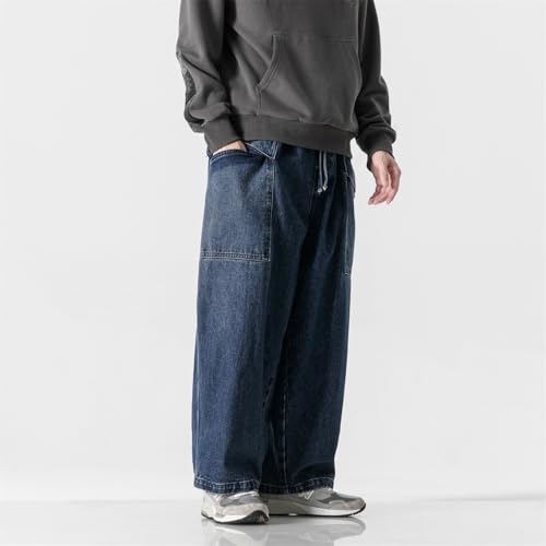 Seidarise Men's Work Jeans Casual Hip Hop Cargo Solid Color Loose Fit Straight Wide Leg Cotton Denim Pants with Zipper4