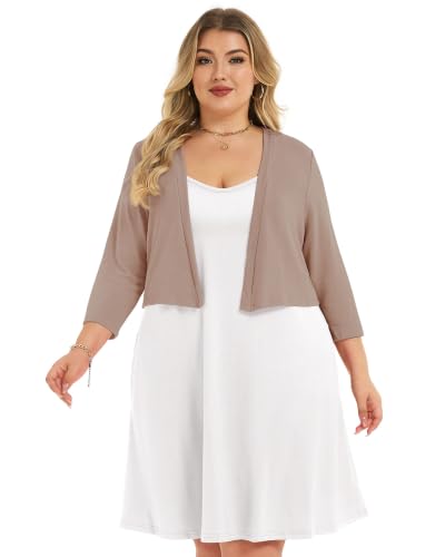Image of Plus Size Shrugs for Women 3 /4 Sleeve Cropped Cardigan Knit Sweaters Open Front Bolero 2026