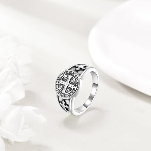 URONE St Benedict Exorcism Ring 925 Sterling Silver Catholic Ring St Benedict Jewelry For Men Women3