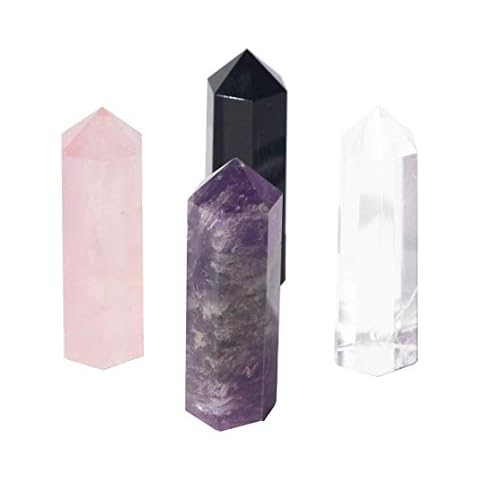 DHYANARSH Natural Agate Stone Tower [Amethyst, Rose, Crystal/SPHATIK, Black] (Height 2.5" Inch) Beautiful and Rarely Available Long Size for Reiki and Crystal Healing with Beautiful Gift Box Cover