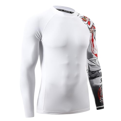 Image of HUGE SPORTS Men's Rash Guard Long Sleeves UPF 50+ UV Sun Protection Quick Drying Splice Compression Swim Shirts