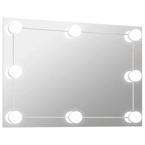 vidaXL Espejo de Pared con Luces LED Pasillo Entrada Cuarto de Baño Ducha Aseo Colgante Decoración Habitación Salón Sala de Estar Rectangular Vidrio