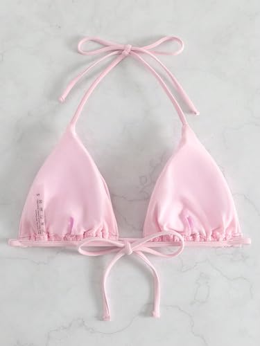 WDIRARA Women's Solid Triangle Bikini Top Sexy Halter String Micro Bathing Suits Tops2