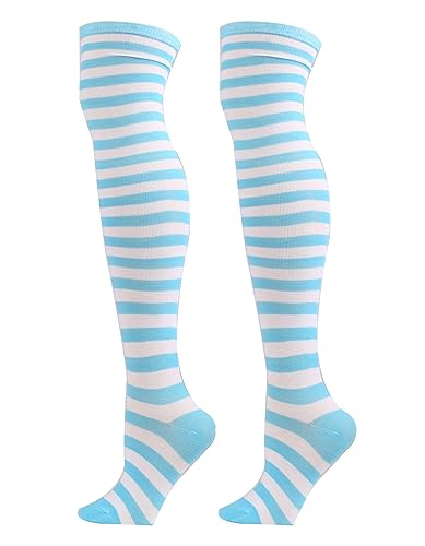 Image of ATHX Women's Knee High Socks Thigh High Socks Triple Stripe over the Knee Socks Long Opaque Thigh High Stockings