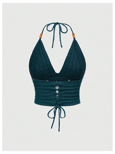 Women's Y2k Crochet Halter Top Goth Clothes 70s Hippie Top Boho Crop Tie Backless Knit Cami Tank2