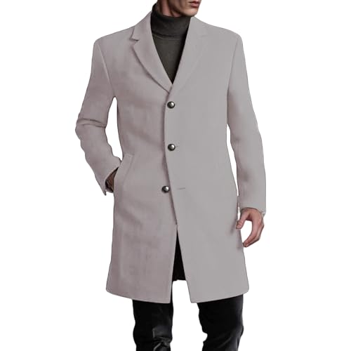Trench Coat Men Wool Blend Fall Winter Notched Long Jacket Warm Overcoat Single Breasted Pea Coat Business Windbreaker