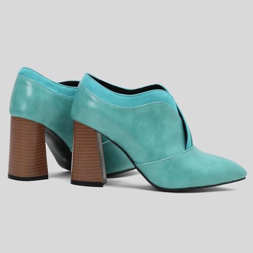 Women's Pointed Toe Chunky Stacked High Heels Pumps Shoes Slip On Work Office Block Heeled Dress Shoe3