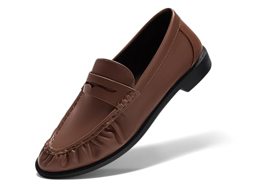 Image of Coutgo Penny Loafers for Women Comfortable Slip on Shoes Collapsible Heel Closed Toe Dressy Casual Work Flats