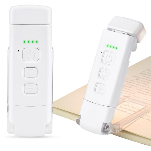 HPLIMEOR Luz de Lectura, Lámpara de Libro Recargable USB con 3 Modos Color & 5 Niveles Brillo, (Función de Temporizador), Protección Ocular Portátil para Niños y Amantes de la Lectura Blanco