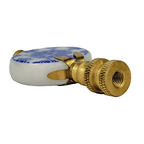 Image of Royal Designs, Inc. Crackled Round Disk Blue & White Accent Finial for Lamp Shade, F-5302PB-1, Polished Brass - Pack of 1