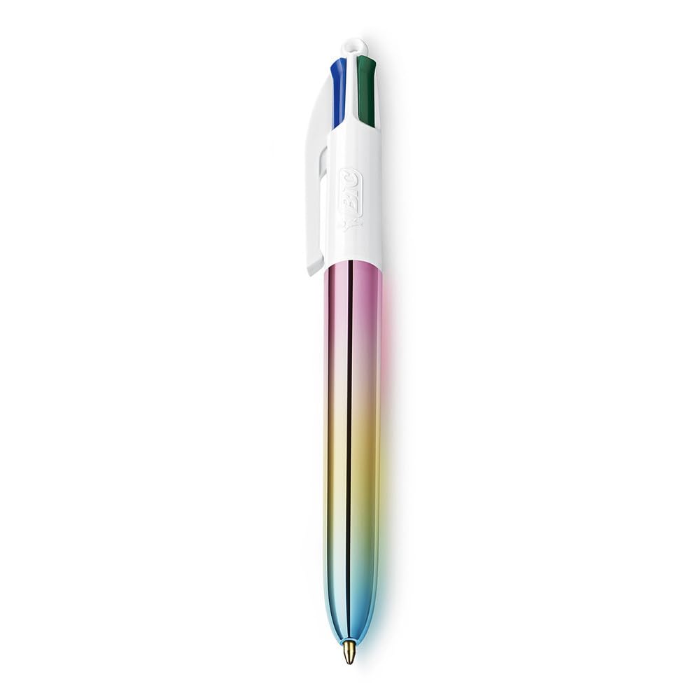 BIC – 1 bolígrafo de 4 colores clásicos – Decoración gradiente – punta media: 1 mm – 1 visual seleccionado aleatoriamente