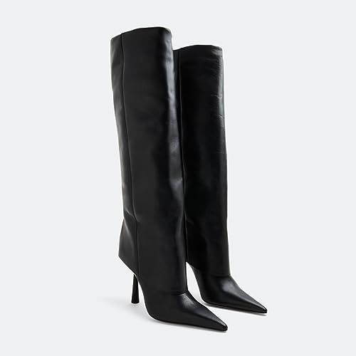 Vertundy Women's Fold Over Boots - Pointed Toe Stiletto Heel Slip On Knee High Boot Fashion Sexy Dress Boot4
