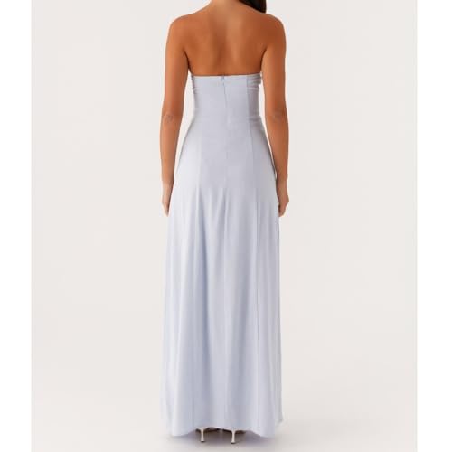 Image of Women Tube Top Maxi Dress 2025 Elegant Sleeveless Strapless Ruched Flowy Summer Long Wedding Party Cocktail Dresses