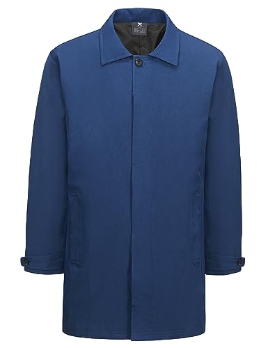 Image of Little Donkey Andy Men's Single Breasted Waterproof Mid-Length Trench Coat, Lightweight Long Rain Coat Overcoat (Blue S)