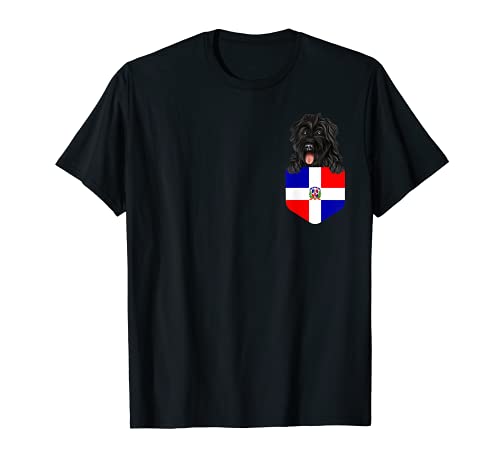 Dominican Republic Flag Bouvier des Flandres Dog In Pocket T-Shirt, Black