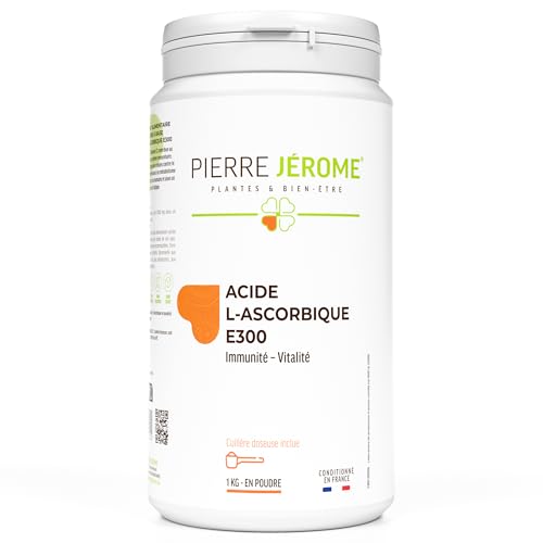 Acide L-Ascorbique E300 en Poudre Pierre Jérôme - 1000 G - Vitamine C Pure et Naturelle - Complément Immunité et Additif Alimentaire Cuisine Pâtisserie - 1 KG
