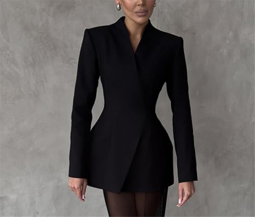 Womens Sexy 2 Pieces Solid Color Blazer Top Stretch Mesh See Through Dress Business Dress Set4