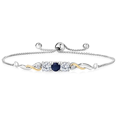 Two-Tone Gemstone Birthstone and White Moissanite and Accent Lab Grown Diamond Infinity Tennis Bracelet For Women In 925 Silver and 10K Yellow Gold | Round 5MM | Fully Adjustable Up to 9 Inch