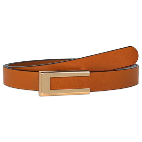 Image of Women's Fashion Classic Metal Buckle Leather Belt with Jeans Dress