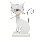 Logbuch-Verlag Figura decorativa de gato de madera, 18 cm, blanco, decoración para colocar de pie, para los aficionados y amantes de los gatos