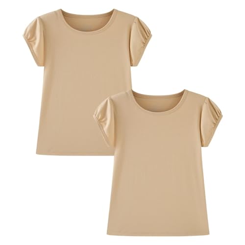Image of Huata Girls Short Puff Sleeve Tee Basic T-Shirt 2 Packs Crewneck